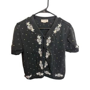 Vintage Bechamel 90's Short Sleeve Polka Dot Floral Button Up Sweater M/L